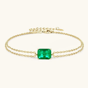 Dainty Green CZ Charm Double Chain Bracelet - Perimade & Co.