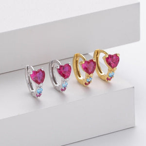 Dainty Heart CZ Accent Huggie Hoop Earrings - Perimade & Co.