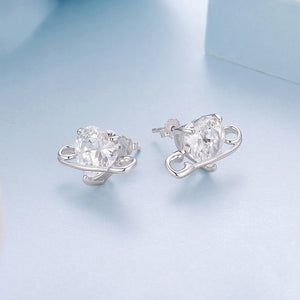 Dainty Heart CZ Stone Paperclip Stud Earrings - Perimade & Co.