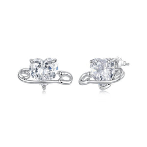 Dainty Heart CZ Stone Paperclip Stud Earrings - Perimade & Co.