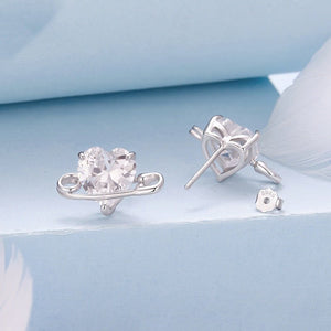 Dainty Heart CZ Stone Paperclip Stud Earrings - Perimade & Co.
