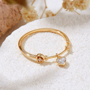Dainty Heart Dangle Charm Crystal Band Ring - Perimade & Co.