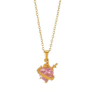 Dainty Heart Pink Cross Pendant Necklace - Perimade & Co.