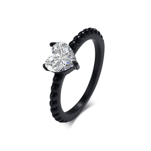 Dainty Heart Solitaire Prong Beaded Band Ring - Perimade & Co.