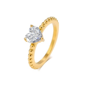 Dainty Heart Solitaire Prong Beaded Band Ring - Perimade & Co.