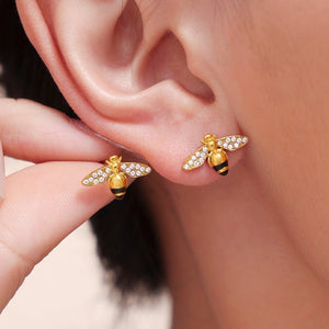 Dainty Honeybee Pave CZ Insect Stud Earrings - Perimade & Co.