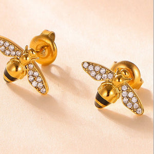 Dainty Honeybee Pave CZ Insect Stud Earrings - Perimade & Co.