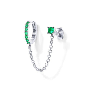 Dainty Hoop Stud Chain Dual Piercing Earrings - Perimade & Co.