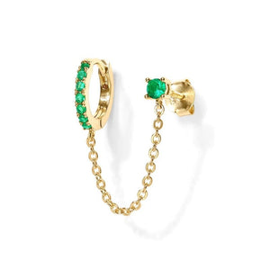 Dainty Hoop Stud Chain Dual Piercing Earrings - Perimade & Co.