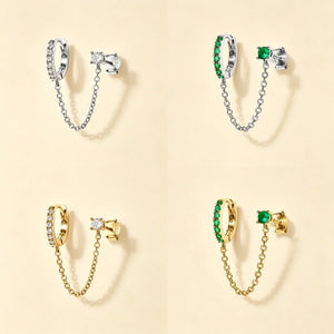 Dainty Hoop Stud Chain Dual Piercing Earrings - Perimade & Co.