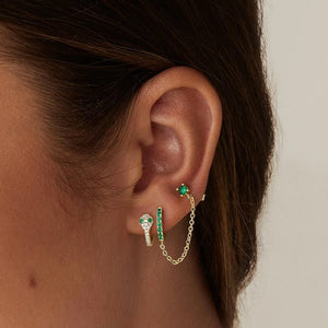 Dainty Hoop Stud Chain Dual Piercing Earrings - Perimade & Co.