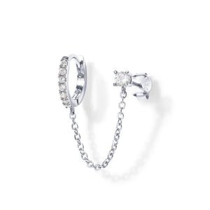 Dainty Hoop Stud Chain Dual Piercing Earrings - Perimade & Co.