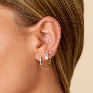 Dainty Hoop Stud Chain Dual Piercing Earrings - Perimade & Co.