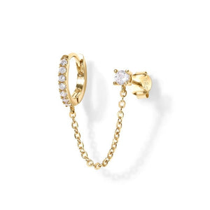 Dainty Hoop Stud Chain Dual Piercing Earrings - Perimade & Co.