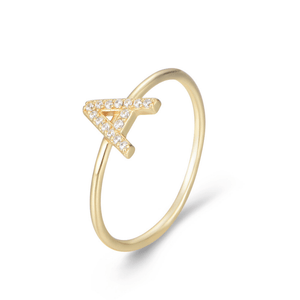 Gold ring with a triangle design on a white background