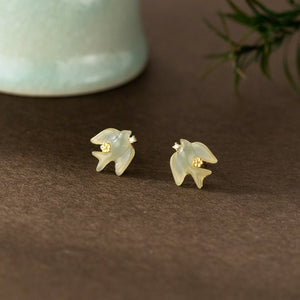 Dainty Jade Swallow Mini Floral Stud Earrings - Perimade & Co.