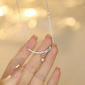 Dainty Knot Curved Bar Pave Charm Necklace - Perimade & Co.