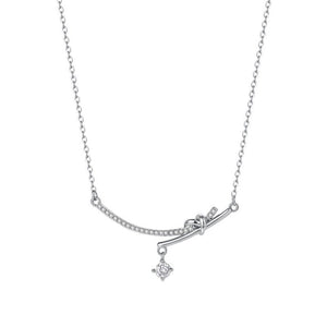 Dainty Knot Curved Bar Pave Charm Necklace - Perimade & Co.