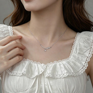 Dainty Knot Curved Bar Pave Charm Necklace - Perimade & Co.