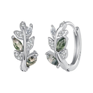 Dainty Moss Agate Leaf Branch Hoop Earrings - Perimade & Co.