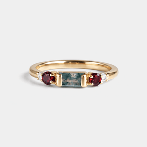 Dainty Moss Agate Red Multi-Stone Band Ring - Perimade & Co.