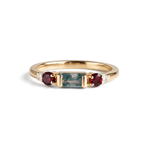 Dainty Moss Agate Red Multi-Stone Band Ring - Perimade & Co.
