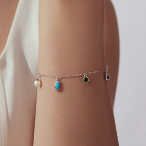 Dainty Multi Gemstone Charm Station Bracelet - Perimade & Co.