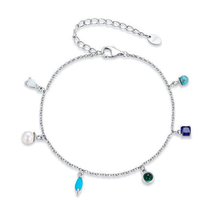Dainty Multi Gemstone Charm Station Bracelet - Perimade & Co.
