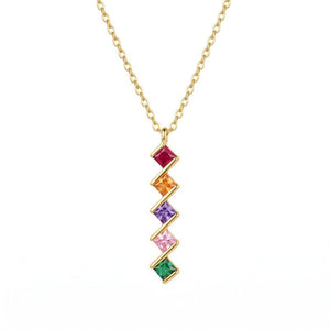 Dainty Multi‑Color Square CZ Charm Necklace - Perimade & Co.