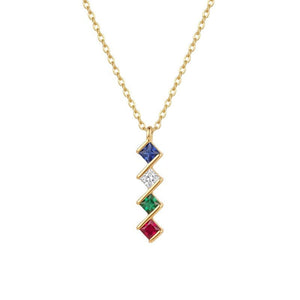 Dainty Multi‑Color Square CZ Charm Necklace - Perimade & Co.