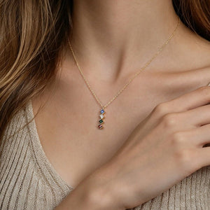 Dainty Multi‑Color Square CZ Charm Necklace - Perimade & Co.