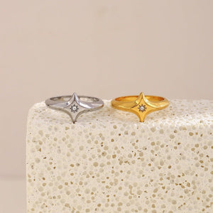 Dainty North Star Engraved Sun CZ Band Ring - Perimade & Co.