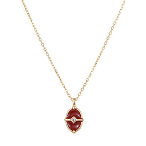 Dainty Oval Enamel Tiny CZ Pendant Necklace - Perimade & Co.