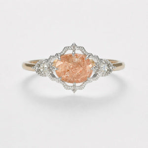 Dainty Oval Gemstone Filigree Lace Band Ring - Perimade & Co.