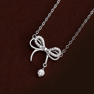 Dainty Pave Bowknot Ribbon Charm Necklace - Perimade & Co.