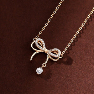 Dainty Pave Bowknot Ribbon Charm Necklace - Perimade & Co.