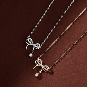 Dainty Pave Bowknot Ribbon Charm Necklace - Perimade & Co.