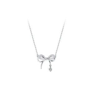 Dainty Pave Bowknot Ribbon Charm Necklace - Perimade & Co.