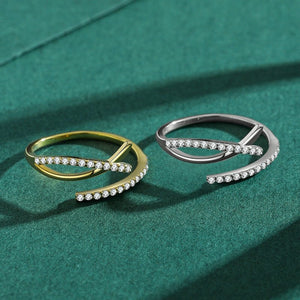 Dainty Pave CZ Cross Over Bypass Open Ring - Perimade & Co.