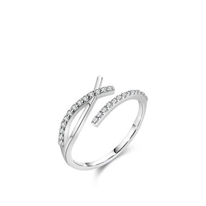 Dainty Pave CZ Cross Over Bypass Open Ring - Perimade & Co.