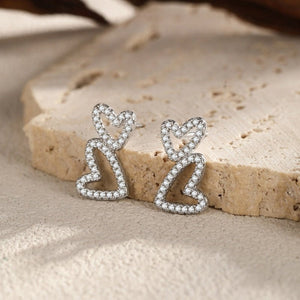 Dainty Pave CZ Dual Open Heart Stud Earrings - Perimade & Co.