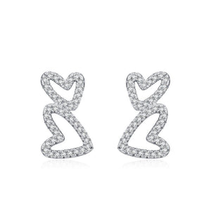Dainty Pave CZ Dual Open Heart Stud Earrings - Perimade & Co.