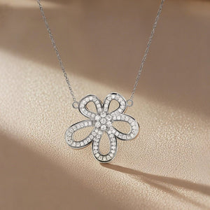 Dainty Pave Openwork Floral Charm Necklace - Perimade & Co.