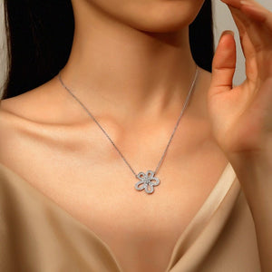 Dainty Pave Openwork Floral Charm Necklace - Perimade & Co.