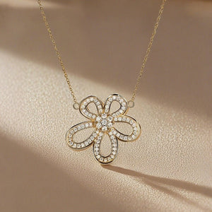 Dainty Pave Openwork Floral Charm Necklace - Perimade & Co.