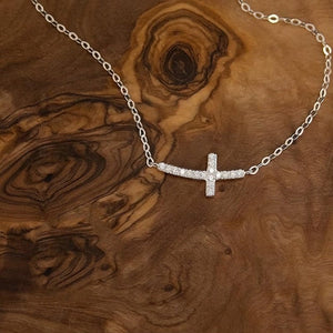 Dainty Pave Sideways Cross Charm Necklace - Perimade & Co.