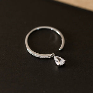 Dainty Pear Charm Pave Open Adjustable Ring - Perimade & Co.