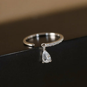 Dainty Pear Charm Pave Open Adjustable Ring - Perimade & Co.