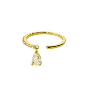 Dainty Pear Charm Pave Open Adjustable Ring - Perimade & Co.