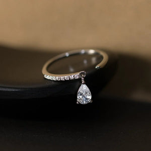 Dainty Pear Charm Pave Open Adjustable Ring - Perimade & Co.